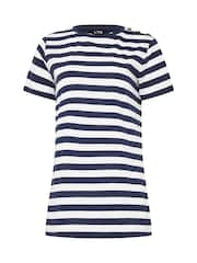 Long Tall Sally Blue Stripe Button Shoulder 100% Cotton T-Shirt - Image 5 of 5