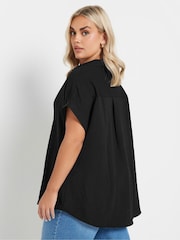 Yours Curve Black Collar Pleated Front Short Sleeve Blouse - Image 3 of 5