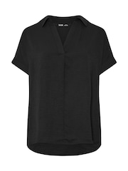Yours Curve Black Collar Pleated Front Short Sleeve Blouse - Image 5 of 5
