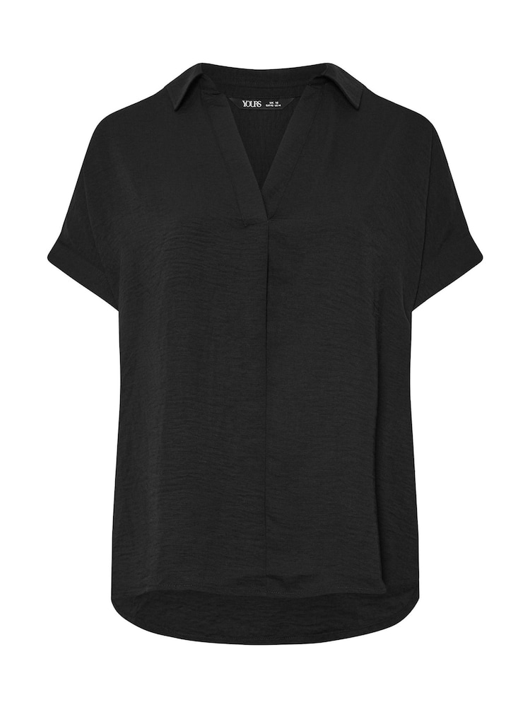 Yours Curve Black Collar Pleated Front Short Sleeve Blouse - Image 5 of 5