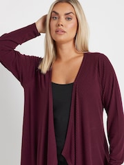 Yours Curve Red Waterfall Ribbed Cardigan - Image 3 of 6