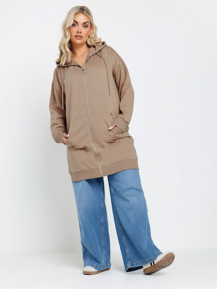 Yours Curve Brown Longline Zip Through Jacket - Image 1 of 6