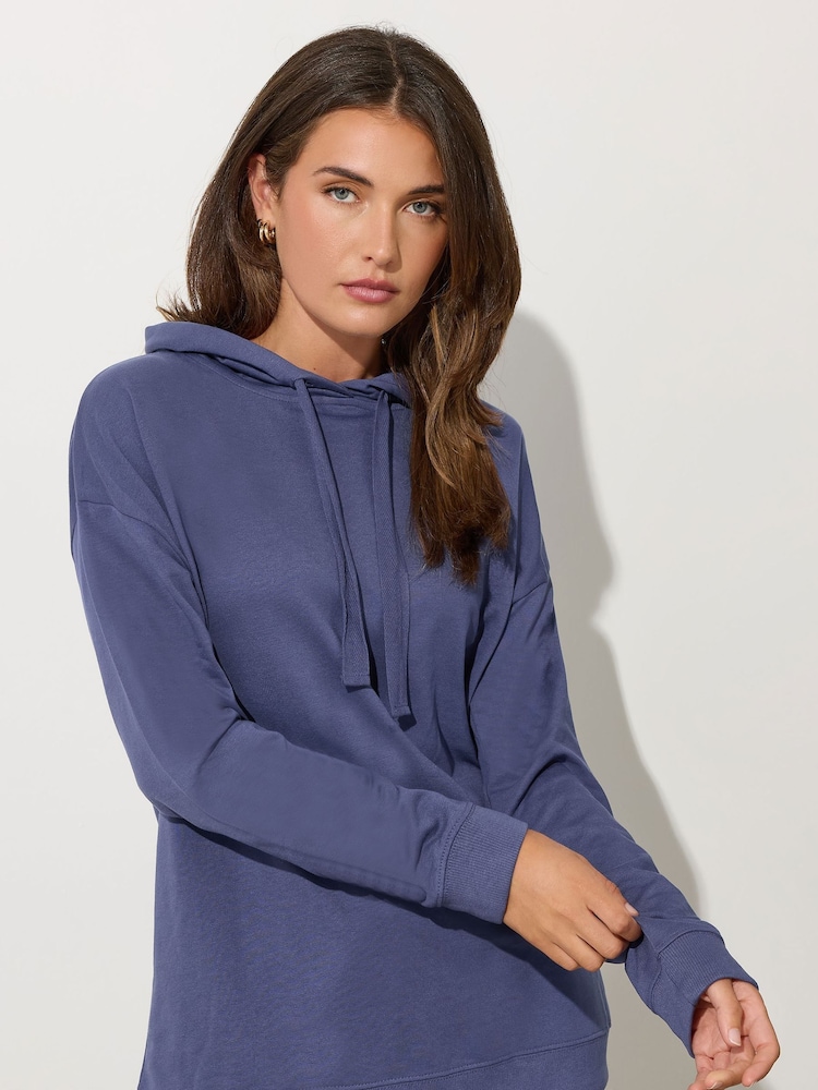 Long Tall Sally Blue Chunky Drawcord Drop Shoulder Hoodie - Image 1 of 5 Long Tall Sally Blue Chunky Drawcord Drop Shoulder Hoodie - Image 1 of 5