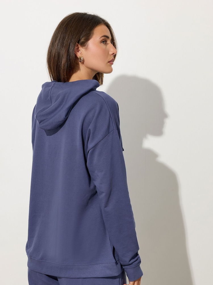 Long Tall Sally Blue Chunky Drawcord Drop Shoulder Hoodie - Image 2 of 5 Long Tall Sally Blue Chunky Drawcord Drop Shoulder Hoodie - Image 2 of 5
