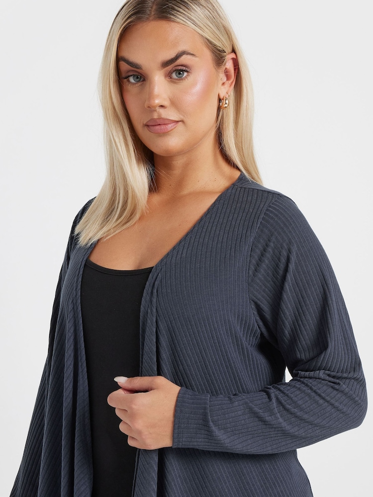Yours Curve Grey Waterfall Ribbed Cardigan - Image 3 of 5