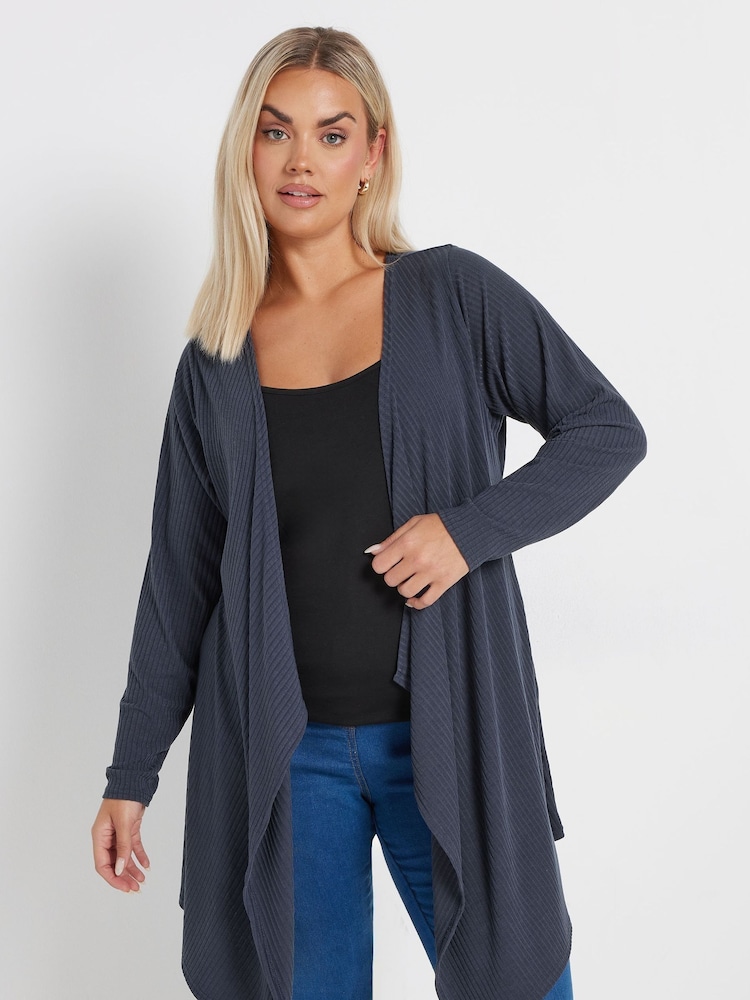 Yours Curve Grey Waterfall Ribbed Cardigan - Image 4 of 5