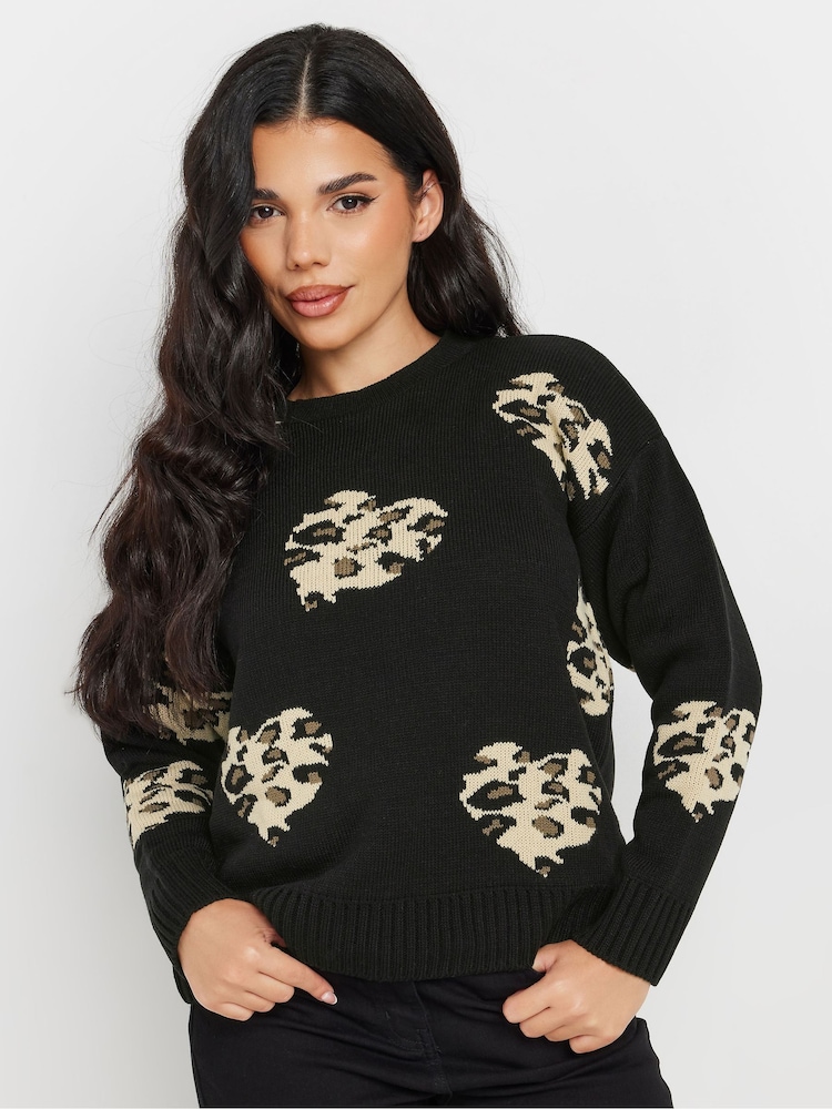 PixieGirl Petite Black Leopard Print Heart Jumper - Image 2 of 5
