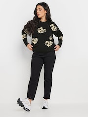 PixieGirl Petite Black Leopard Print Heart Jumper - Image 3 of 5