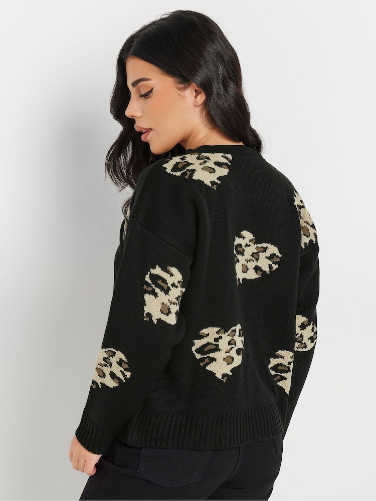 PixieGirl Petite Black Leopard Print Heart Jumper - Image 4 of 5
