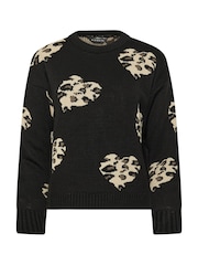 PixieGirl Petite Black Leopard Print Heart Jumper - Image 5 of 5
