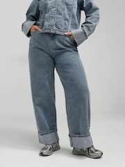 Yours Curve Blue Limited Fold Over Jeans - Image 1 of 4