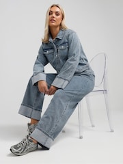 Yours Curve Blue Limited Fold Over Jeans - Image 2 of 4