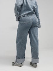 Yours Curve Blue Limited Fold Over Jeans - Image 3 of 4
