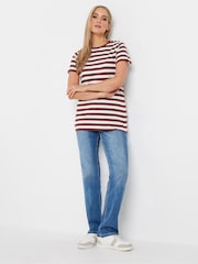 Long Tall Sally Brown Stripe Button Shoulder 100% Cotton T-Shirt - Image 2 of 5