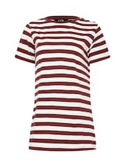 Long Tall Sally Brown Stripe Button Shoulder 100% Cotton T-Shirt - Image 5 of 5