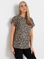 Long Tall Sally Natural Leopard Grown On Sleeve T-Shirt - Image 1 of 5