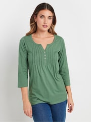 Long Tall Sally Khaki Green Henley 100% Cotton Top - Image 1 of 5