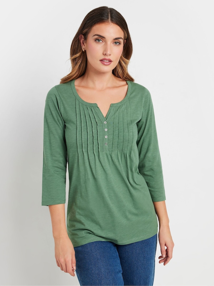 Long Tall Sally Khaki Green Henley 100% Cotton Top - Image 1 of 5