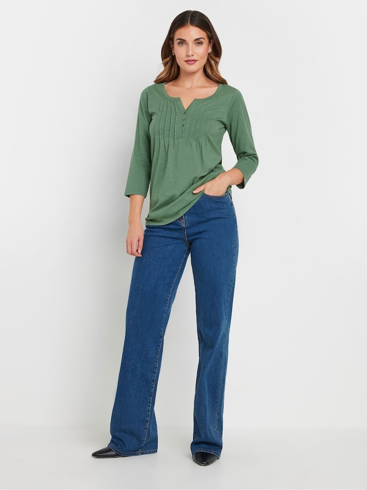 Long Tall Sally Khaki Green Henley 100% Cotton Top - Image 2 of 5