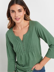 Long Tall Sally Khaki Green Henley 100% Cotton Top - Image 3 of 5