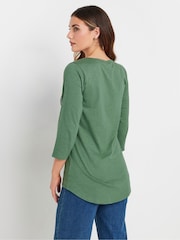 Long Tall Sally Khaki Green Henley 100% Cotton Top - Image 4 of 5