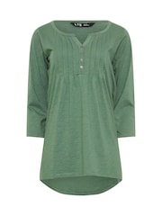 Long Tall Sally Khaki Green Henley 100% Cotton Top - Image 5 of 5