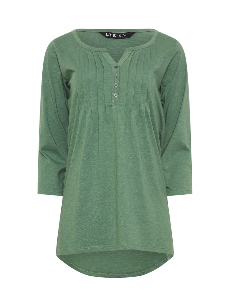 Long Tall Sally Khaki Green Henley 100% Cotton Top - Image 5 of 5
