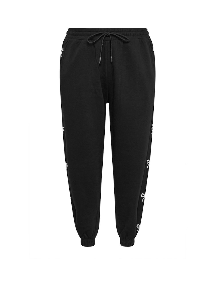 Yours Curve Black Limited Bow Detail Joggers - Image 5 of 5