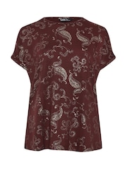 Yours Curve Burgundy Red Paisley Foil Print Top - Image 5 of 5