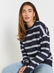 رمادي - Long Tall Sally Stripe Popper Sweatshirt - صورة 1 من 5