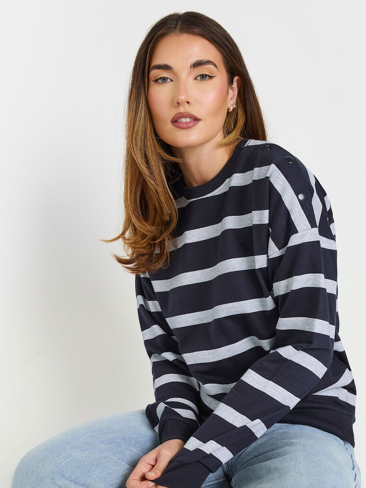 رمادي - Long Tall Sally Stripe Popper Sweatshirt - صورة 1 من 5