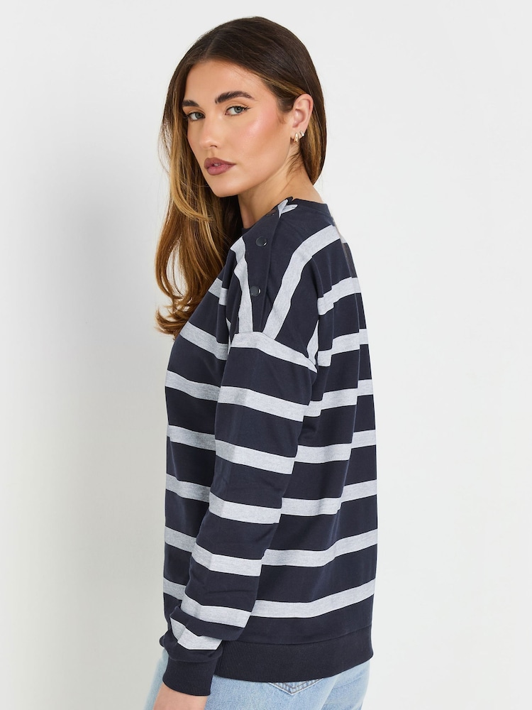 Long Tall Sally Grey Stripe Popper Sweatshirt - Image 4 of 5