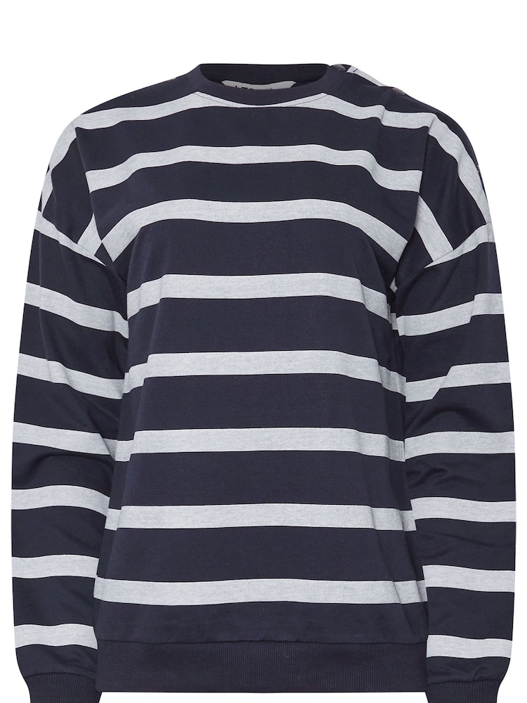 رمادي - Long Tall Sally Stripe Popper Sweatshirt - صورة 5 من 5