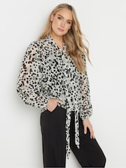 Long Tall Sally White Smudge Spot Tie Neck Top - Image 1 of 5
