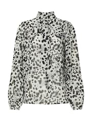 Long Tall Sally White Smudge Spot Tie Neck Top - Image 5 of 5