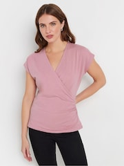 M&Co Pink Short Sleeve Wrap Top - Image 1 of 5
