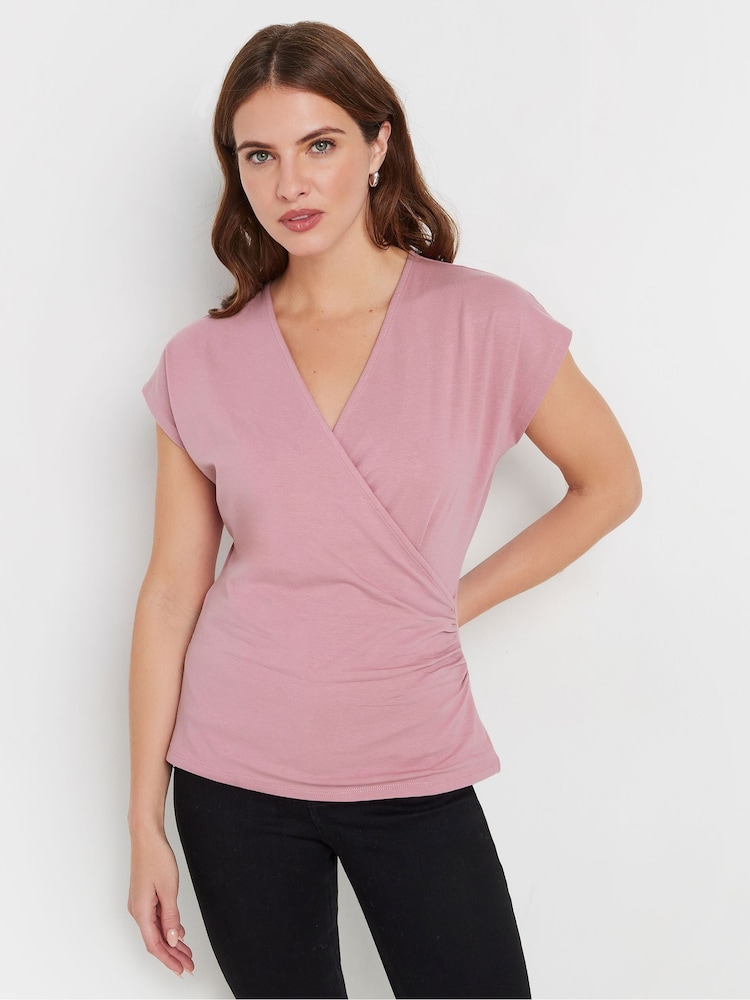 M&Co Pink Short Sleeve Wrap Top - Image 1 of 5