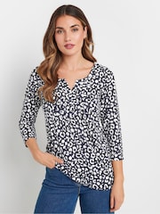 Long Tall Sally Blue Pintuck Henley 100% Cotton Top - Image 1 of 5