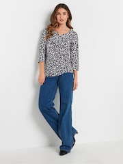 Long Tall Sally Blue Pintuck Henley 100% Cotton Top - Image 2 of 5