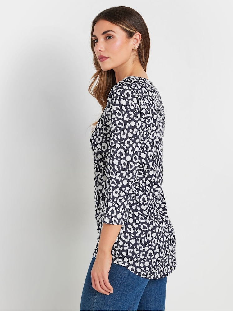 Long Tall Sally Blue Pintuck Henley 100% Cotton Top - Image 3 of 5