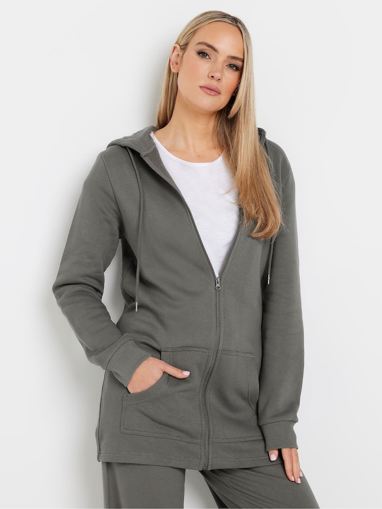 Long Tall Sally Grey Longline Zip Through Hoodie - Image 1 of 5 Long Tall Sally Grey Longline Zip Through Hoodie - Image 1 of 5
