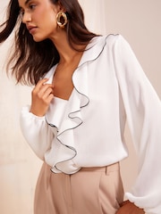 Friends Like These White Long Sleeve Ruffle Front Blouse - Image 3 of 4