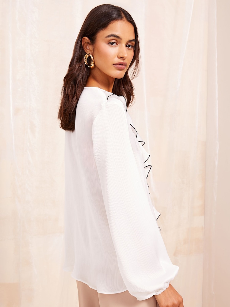 Friends Like These White Long Sleeve Ruffle Front Blouse - Image 4 of 4
