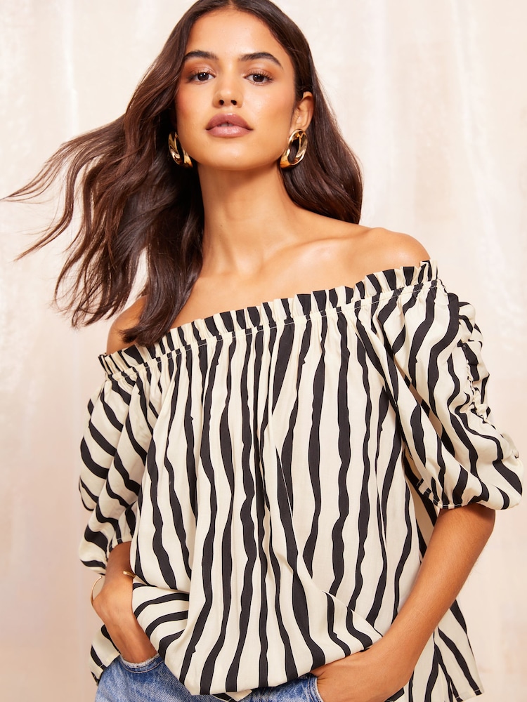 Friends Like These Black Off The Shoulder Elasticated Top - Image 1 of 4