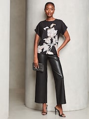 Lipsy Black Sequin Detail Printed T-Shirt - Image 2 of 4
