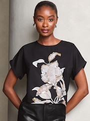 Lipsy Black Sequin Detail Printed T-Shirt - Image 3 of 4