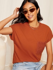 Friends Like These Orange Short Sleeve Crochet Pocket T-Shirt - Image 1 of 4