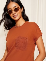 Friends Like These Orange Short Sleeve Crochet Pocket T-Shirt - Image 4 of 4