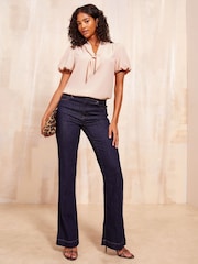 Friends Like These Pale Pink Short Sleeve Bow Front Crepe Blouse - Image 3 of 4