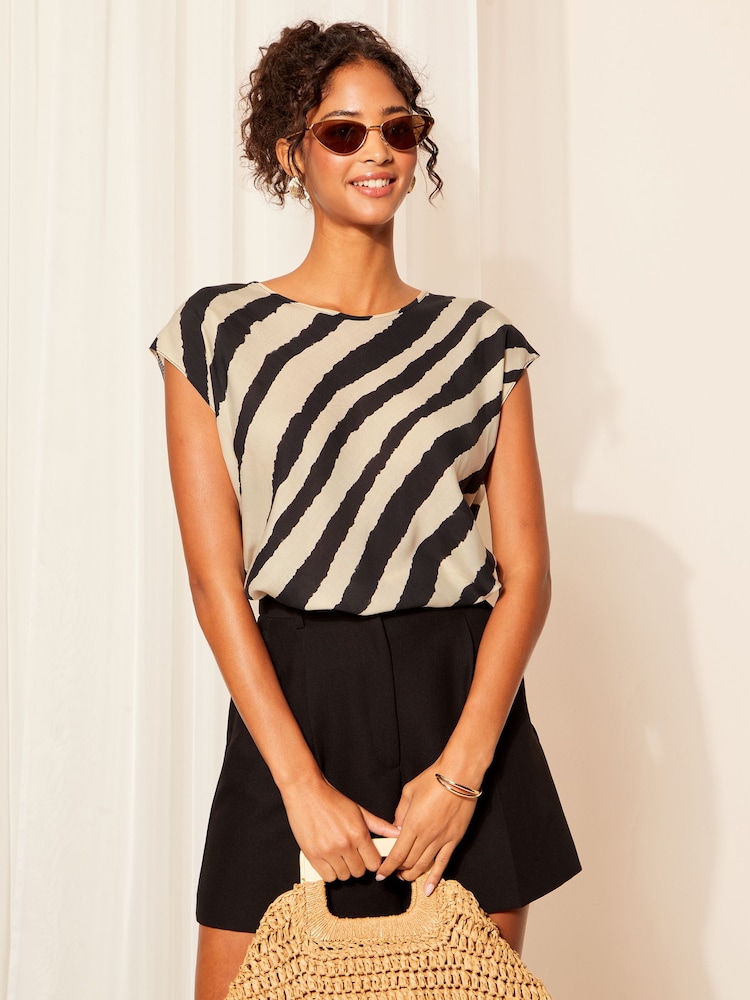 Friends Like These Black Woven Lightweight Short Sleeve Blouse - Image 1 of 4